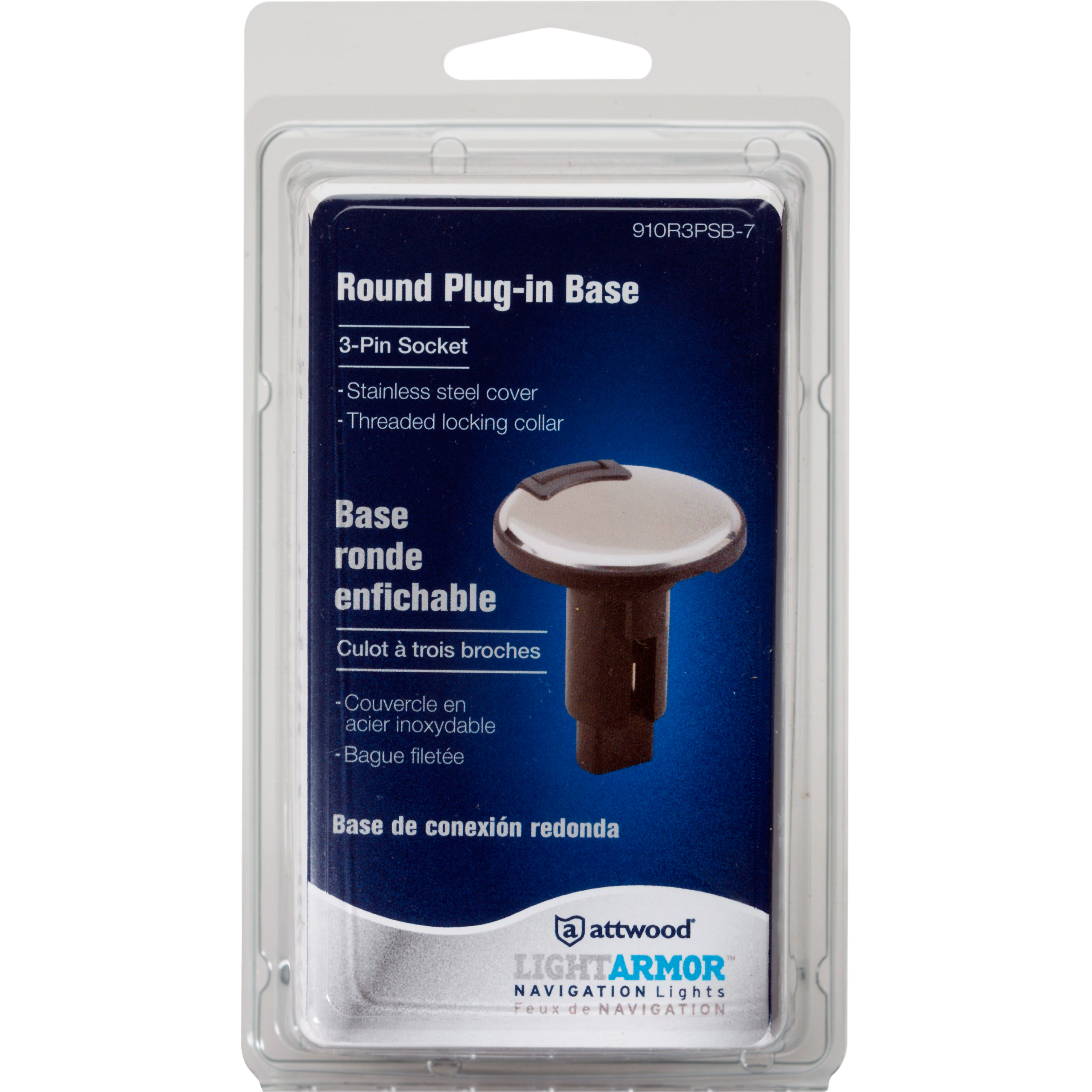 Attwood LightArmor 910V3B-7 Base Plug-in Rettangolare A 3 Pin Per Luci, Colore Nero