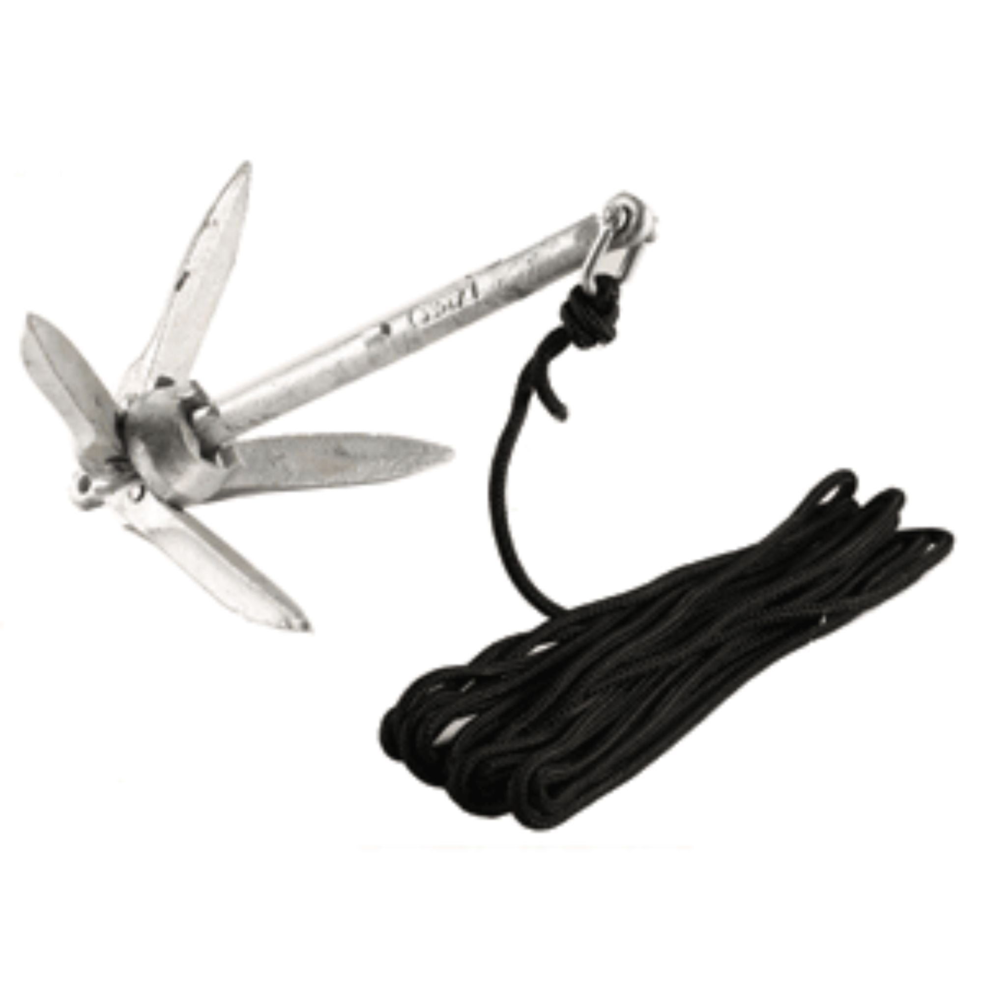 10" Matte Black Kayak Grapnel Anchor Kit