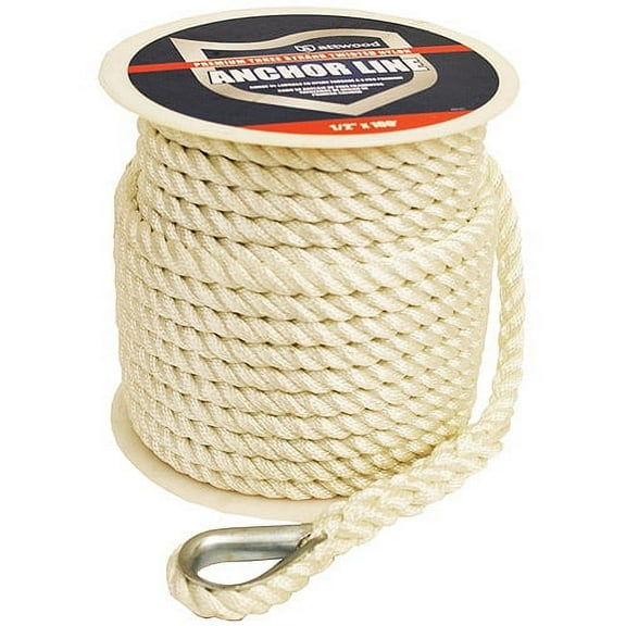 Attwood Nylon Twisted Anchor Line with Thimble 1/2-Inchx100-Feet