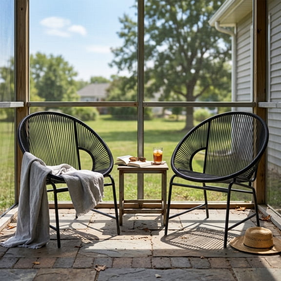 Atumcto 2 Piece Outdoor Rattan Patio Chairs Set, Black Wicker Bistro Chairs with Iron Frame, All Weather Balcony Seating for Porch Garden Patio