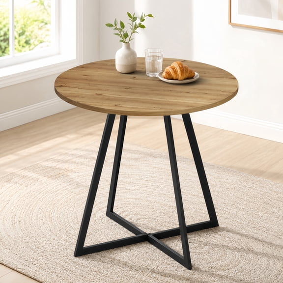 Atumcto 31.5" Round Dining Table for 2-4, Modern Small Kitchen Table with Black Metal Legs, Brown (only table)