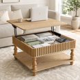 thumbnail image 1 of Atumcto 31.5" Square Lift Top Coffee Table with Hidden Storage, Open Shelf, Fluted Design & Hydraulic Lift Mechanism for Living Room, Natural Wood, 1 of 12