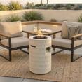thumbnail image 1 of Atumcto 40,000 BTU Propane Fire Pit Column, 16.5" Round Concrete Outdoor Fire Pit with Lava Rocks and Cover for Patio, Backyard, Beige, 1 of 13