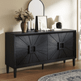 thumbnail image 1 of Atumcto 60" Buffet Sideboard Cabinet with Sunburst Doors, Black Credenza Storage Cabinet with Adjustable Shelves for Dining Room, 1 of 15