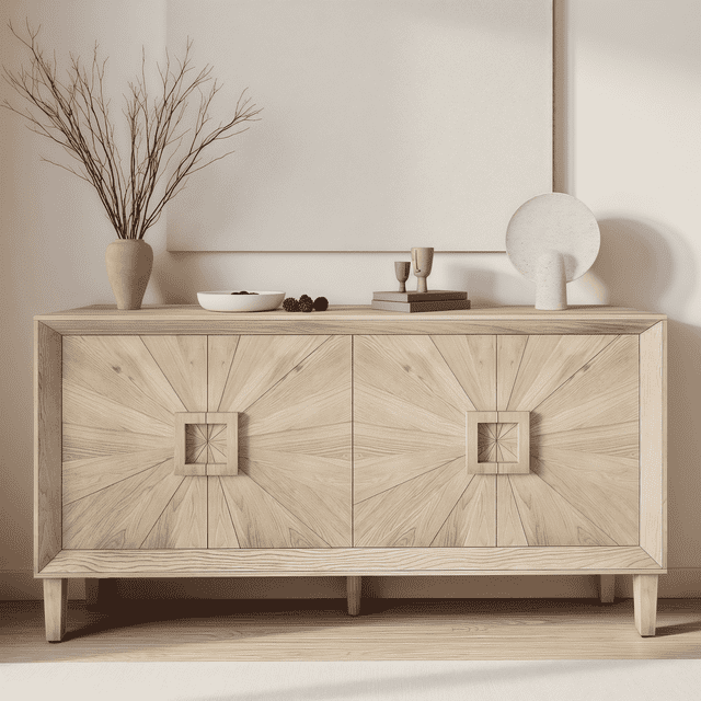 Atumcto 60 Inch Rustic Sideboard Buffet Cabinet with Sunburst Doors ...