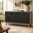 thumbnail image 1 of Atumcto 60" Mid Century Sideboard Buffet Cabinet with 4 Convex Diamond Pattern Doors, 2 Shelves & Solid Wood Legs for Living Room, Antique Black, 1 of 10