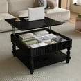 thumbnail image 1 of Atumcto Black Fluted Lift-Top Coffee Table for Living Room, 31.5" Square Hydraulic Storage Table with Hidden & Open Compartments, Retro Solid Wood Legs, 1 of 14