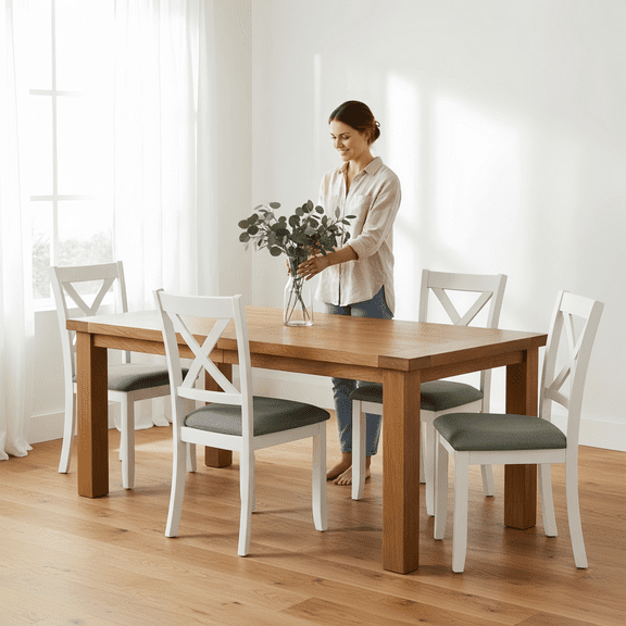 Atumcto Dining Chairs Set of 4, Wooden Upholstered Dining Room Chairs with Cushioned Seat, Modern Grey & White Accent Chairs for Kitchen, Living Room, Small SpacesTable not included