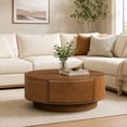 thumbnail image 1 of Atumcto Farmhouse Round Coffee Table with Storage Drawer, Fluted Design and Gold Handle for Living Room, Brown, 1 of 10