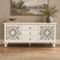 thumbnail image 1 of Atumcto Farmhouse TV Stand with Carved Doors, 3 Drawers & Adjustable Shelves, White, 1 of 11