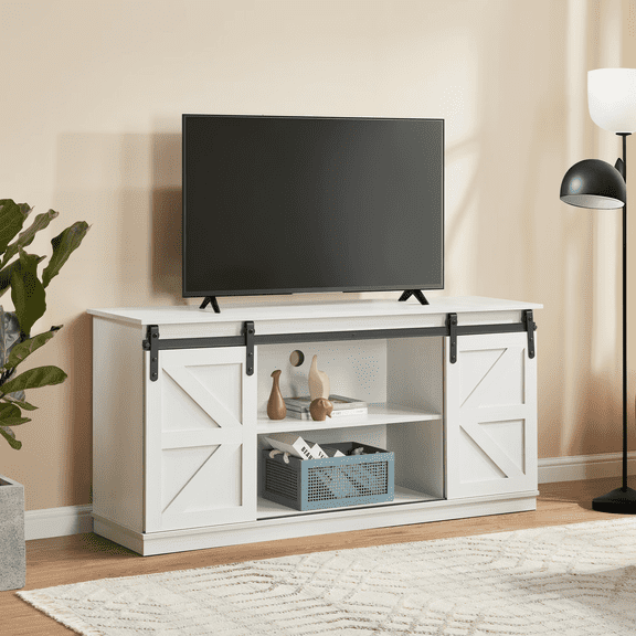 Atumcto Entertainment Center with Sliding Barn Doors and Storage for TVs up to 65 Inches