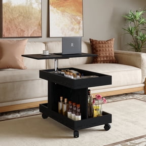 Atumcto Rolling Side Table, 360 Degree Rotating Top End Table with Storage Compartment and Locking Wheels, Black
