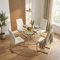 thumbnail image 1 of Atumcto 5-Piece Round Glass Dining Table Set for 4, 35.5" Modern Kitchen Table Set with 4 Chairs, Silver Metal Legs, 1 of 9
