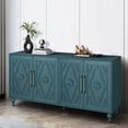 thumbnail image 1 of Atumcto 63" Boho Buffet Cabinet with Floral Carved Doors, 2 Adjustable Shelves, Accent Cabinet for Living Room, Entryway, Navy Blue, 1 of 11