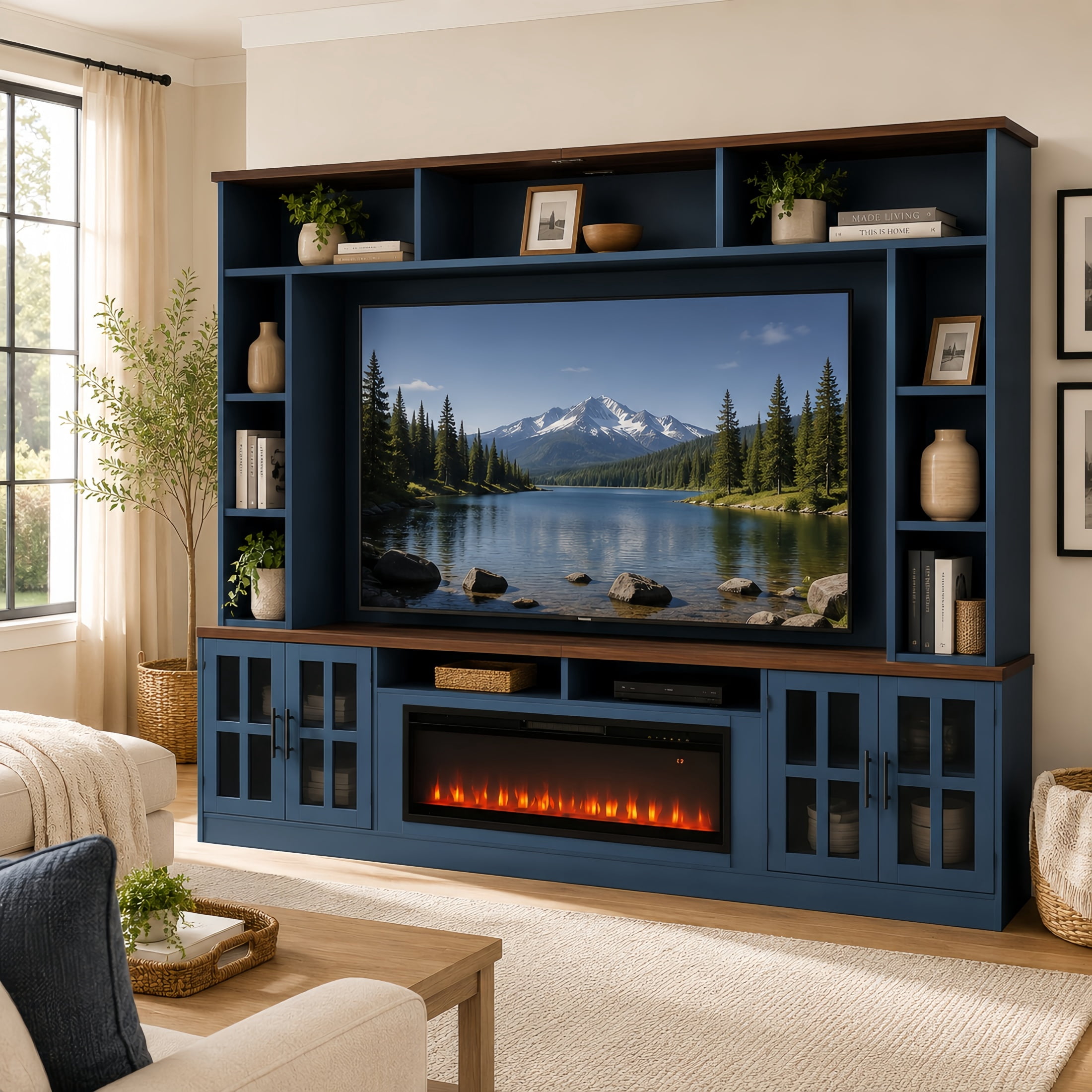 Atumcto U-Can 95.5" Entertainment Center with Electric Fireplace, TV