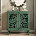 thumbnail image 1 of Atumcto Vintage Accent Sideboard Storage Cabinet, 2-Door Display Cabinet with Symmetrical Floral Carved Design, Adjustable Shelf & Solid Wood Legs for Living Room or Entryway, Antique Green, 1 of 14