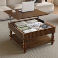 thumbnail image 1 of Atumcto Walnut Fluted Lift-Top Coffee Table for Living Room, 31.5" Square Hydraulic Storage Table with Hidden & Open Compartments, Retro Solid Wood Legs, 1 of 15