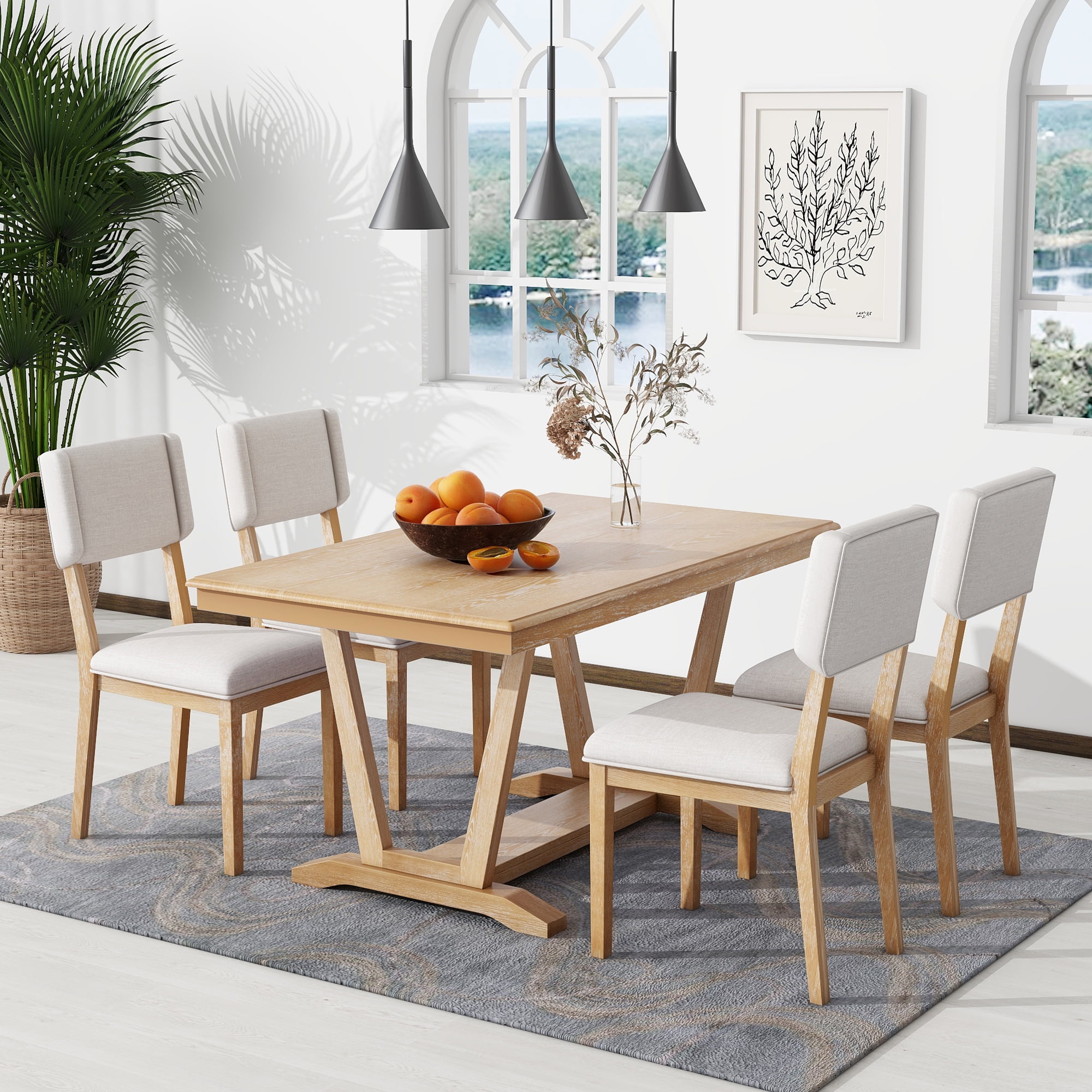 Atumon 5 Piece Dining Table Set, Dining Room Set with 1 Rectangle Table ...