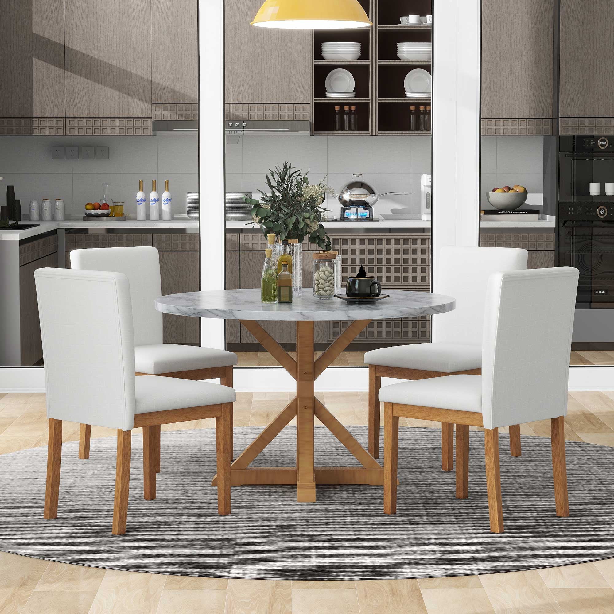 Atumon 5 Piece Round Dining Room Set, Dining Table Set with Cushioned ...
