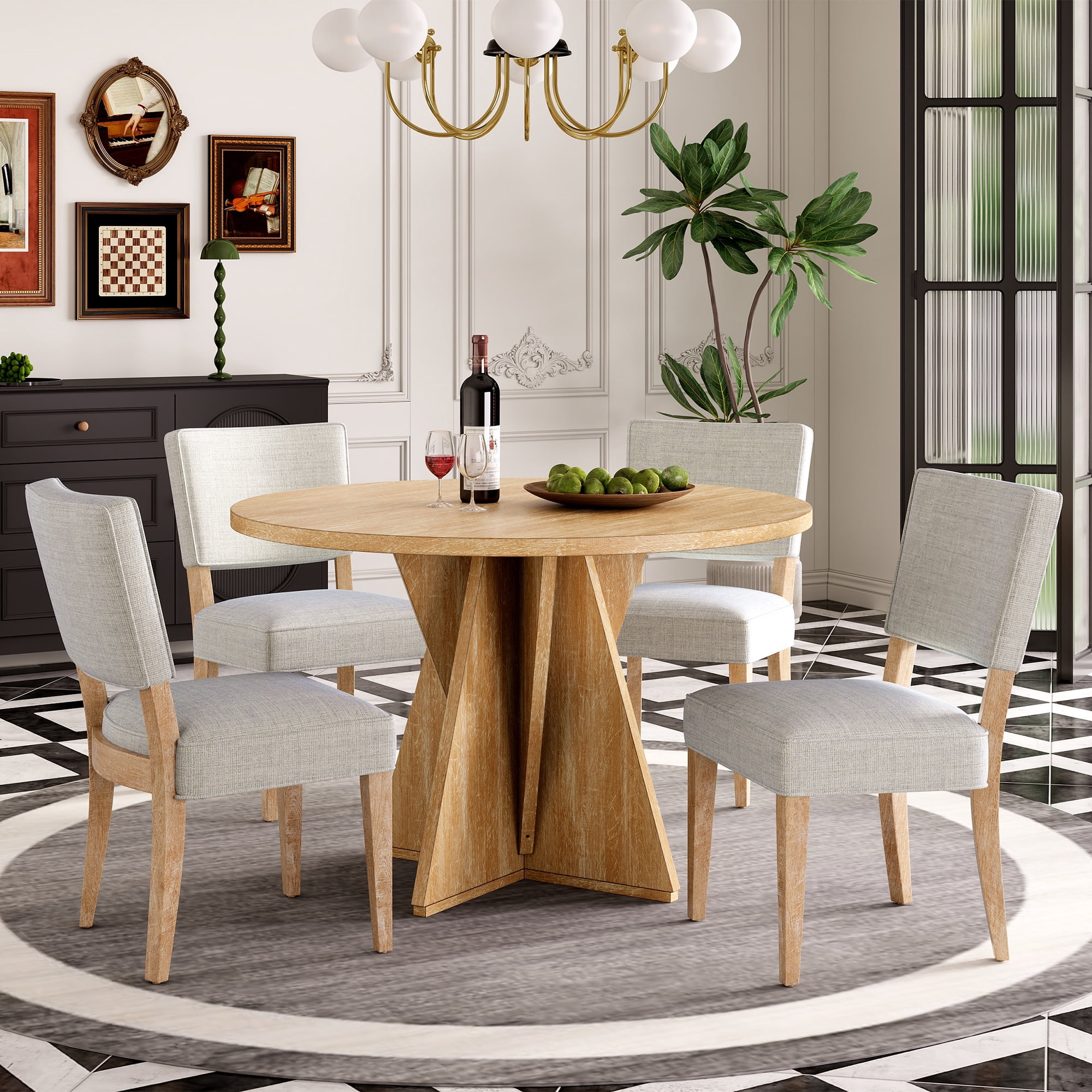 Atumon 5 Piece Round Dining Table Set, Dining Room Set with Upholstered ...