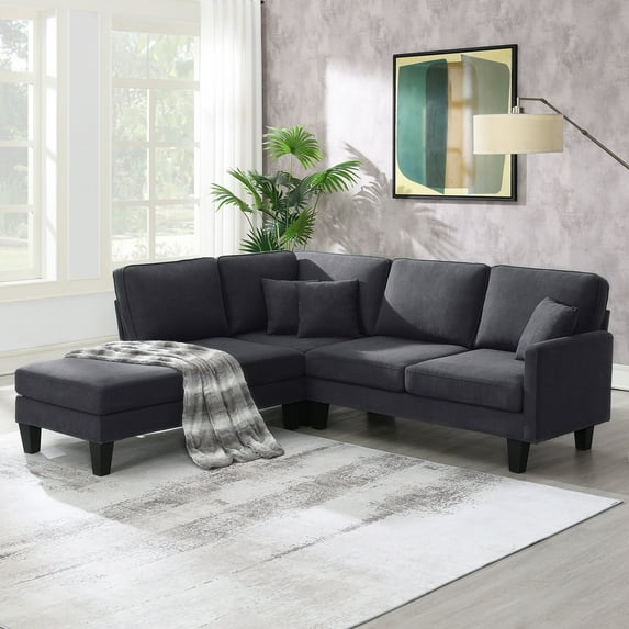 Atumon 5-Seater L-Shaped Couch, Sectional Couch with Chaise Lounge and 3 Pillows, L-Shaped Corner Sofa Couch, Modern Sectional Upholstered Couch Furniture for Living Room Office Apartment, Gray