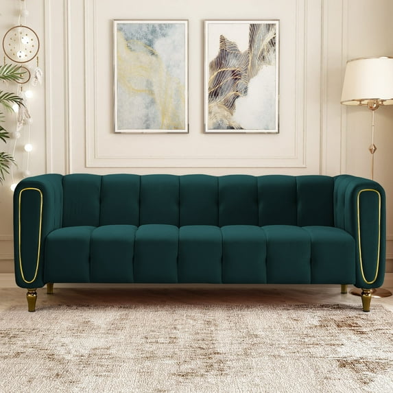 Atumon Couches and Sofaes, 83"L Velvet Sofa, Mid-Century Sofa Furniture, 3-Seat Velvet Upholstered Sofa with Metal Legs, Heavy Duty Sofa Couch for Living Room Apartment Office, Green