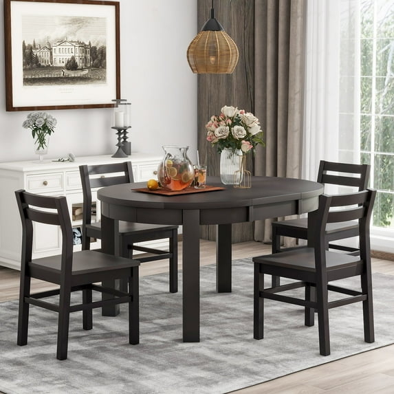 Atumon Round Dining Room Set for 4, Dining Set Furniture with Extendable Table and 4 Chairs, Wood Dining Table Set for 4, 5 Piece Farmhouse Dining Table Set for Kitchen Dining Room, Espresso