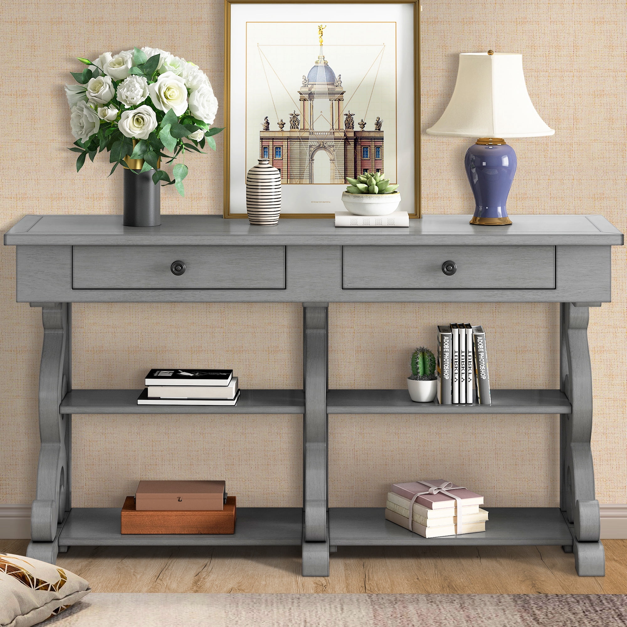 Atumon Sofa Side Table, Entryway Table with 2 Drawers and Shelves, Modern Console Table, Buffet ...