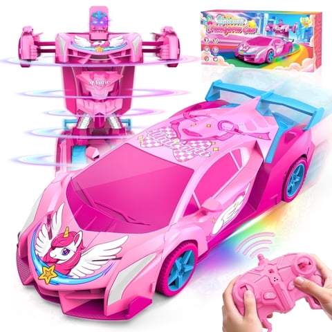 Atvuaey RC Car Transform Robot, 360 Rotation, 1:18 Remote Control Cars for Kids, 2 Rechargeable Battery, Gifts Toys for Girls 3-12