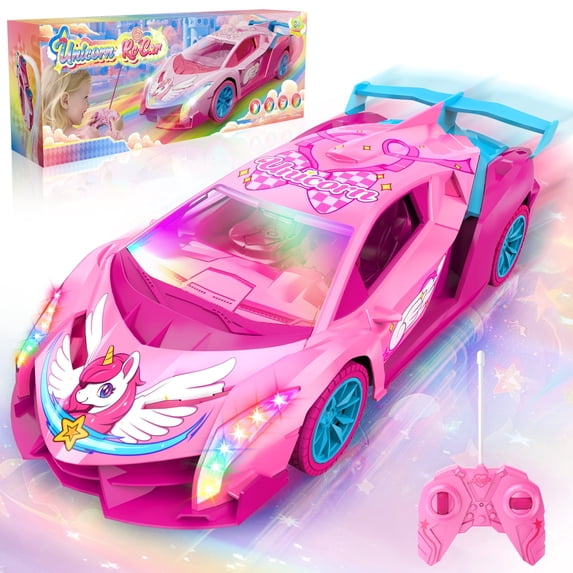 Atvuaey Remote Control Car for Kids, 1:18 Drift RC Cars Toy with LED Lights, Birthday Gifts for Boys Girls Age 3-12 Pink