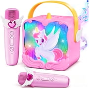 Atvuaey Mini Karaoke Machine for Kids, Wings and Castle Light Show Singing Set with 2 Microphones, Christmas Birthday Gifts for Girls and Boys