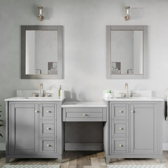 Atwell 84 Inch Modern Console Vanity with Rectangular Undermount Sinks - Gray