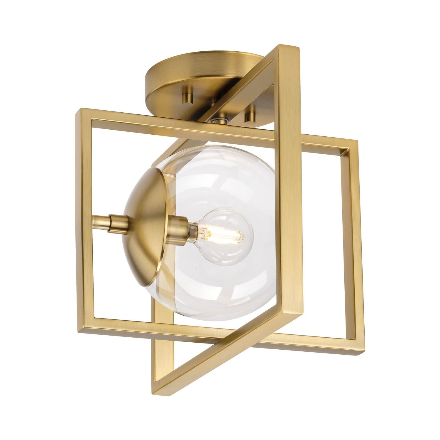Atwell 10" Modern Brushed Bronze Clear Globe Semi-Flush Mount Light