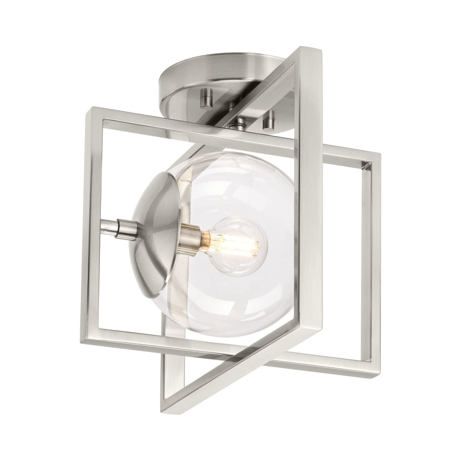 Brushed Nickel Semi-Flush Mount with Clear Globe Shade