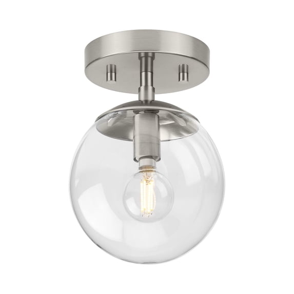 Atwell Collection One-Light Brushed Nickel Mid-Century Modern Semi-Flush Mount