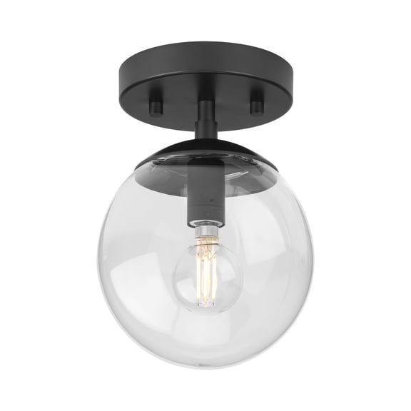 Atwell Collection One-Light Matte Black Mid-Century Modern Semi-Flush Mount