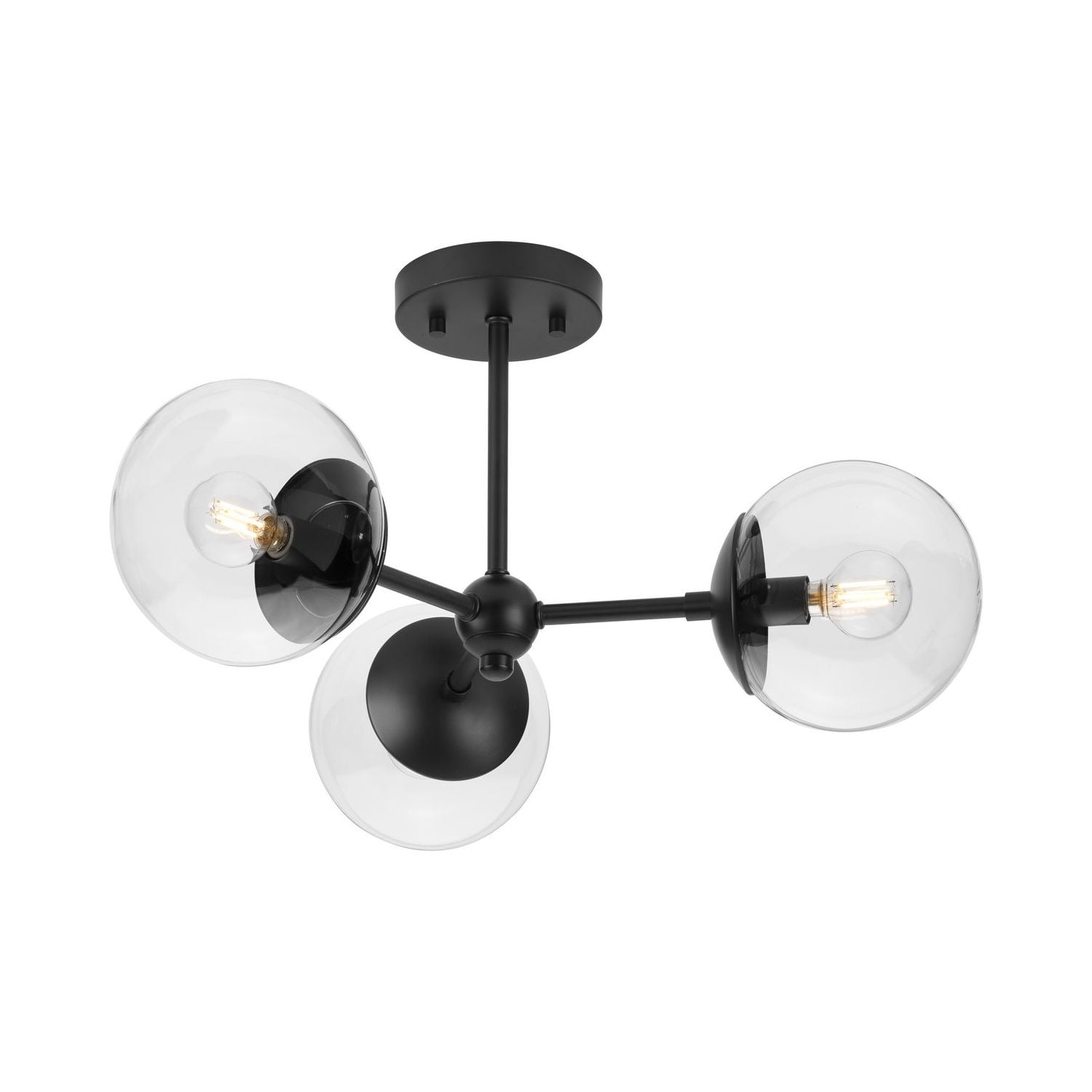 Matte Black Glass Globe 3-Light Flush Mount Ceiling Light