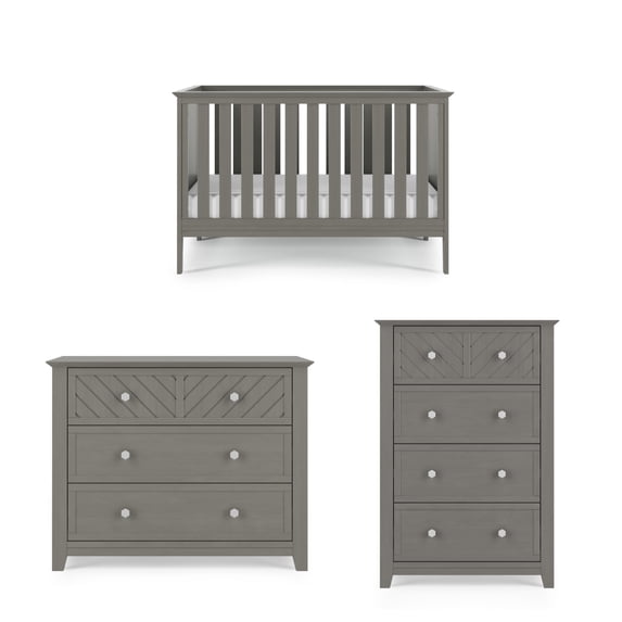 Child Craft Atwood Euro Crib, Dresser & Chest Nursery Set, 3-in-1 Convertible Crib, Lunar Gray, 3-Piece