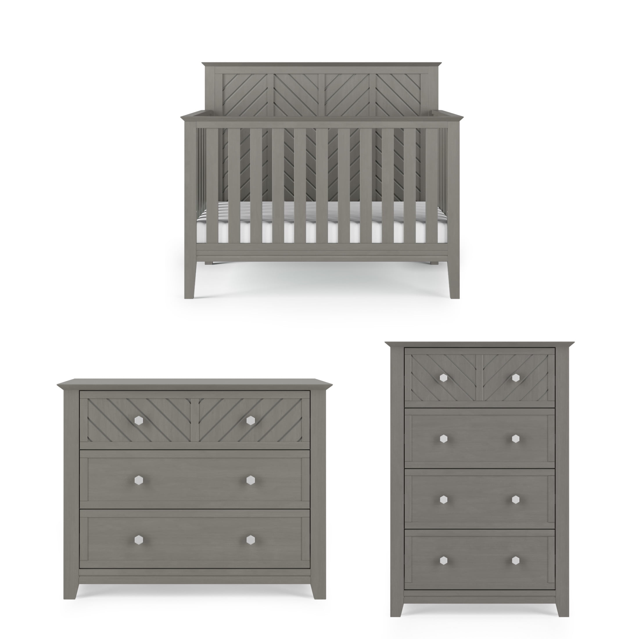 Child Craft Atwood Crib, Dresser & Chest Nursery Set, 4-in-1 Convertible Crib, Lunar Gray, 3-Piece Nursery