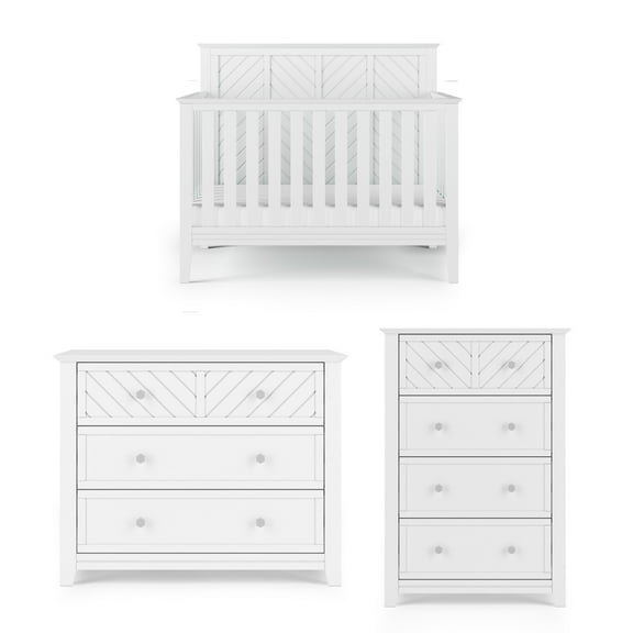 Child Craft Atwood Crib, Dresser & Chest Nursery Set, 4-in-1 Convertible Crib, Matte White, 3-Piece Nursery