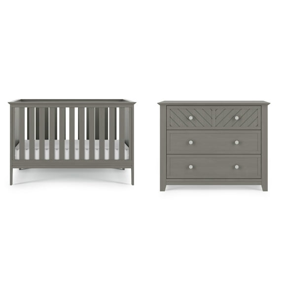 Child Craft Atwood Crib and Dresser Nursery Set, 3-in-1 Convertible Crib with 3-Drawer Dresser, Lunar Gray, 2-Piece