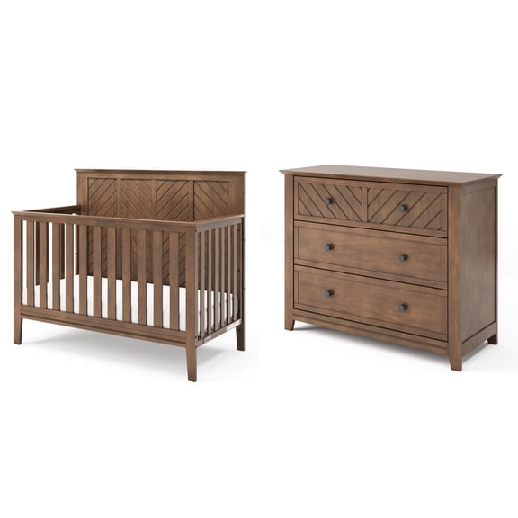 Child Craft Atwood Crib and Dresser Nursery Set, 4-in-1 Convertible Crib with 3-Drawer Dresser, Cocoa Bean Brown, 2-Piece