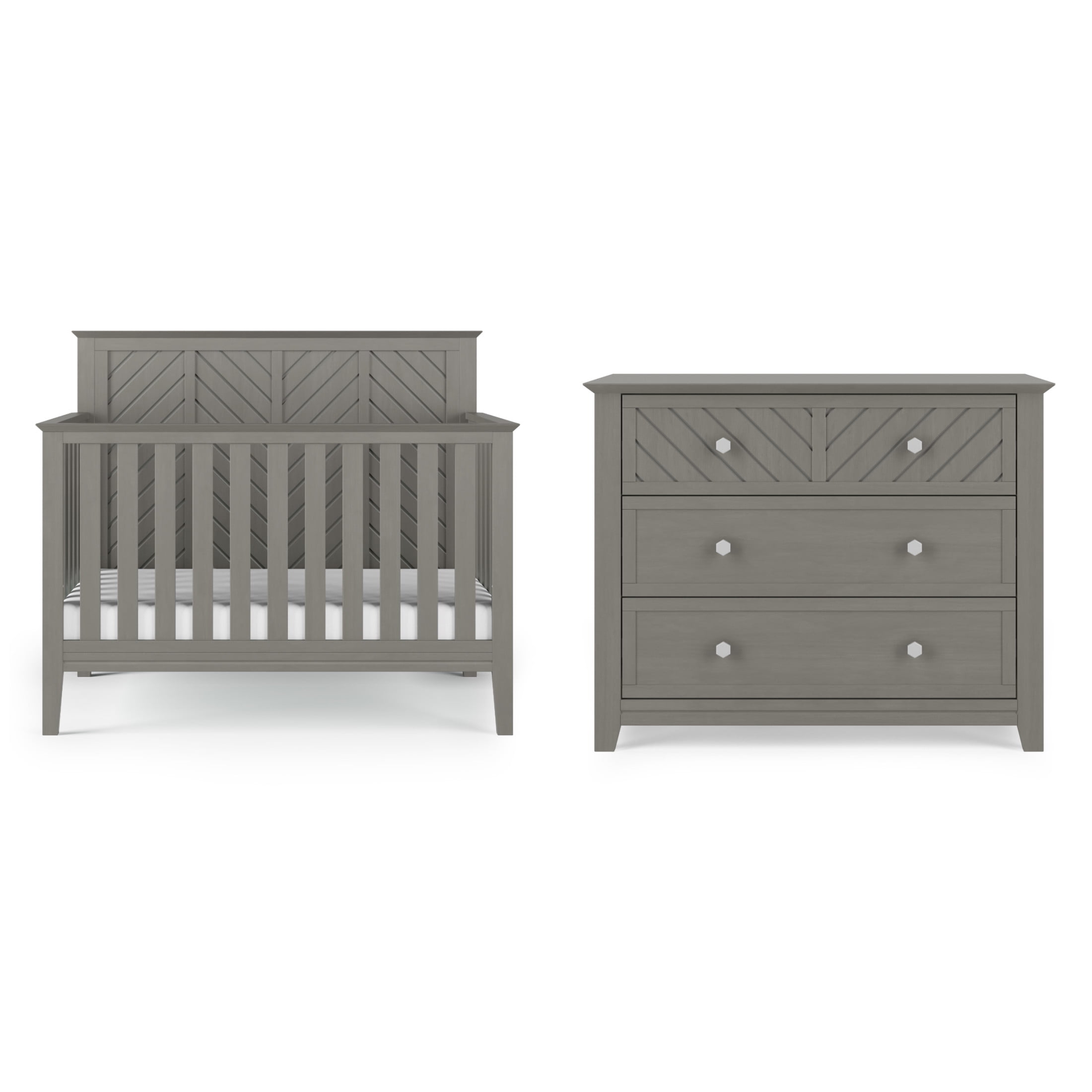 Child Craft Atwood Crib and Dresser Nursery Set, 4-in-1 Convertible Crib with 3-Drawer Dresser, Lunar Gray, 2-Piece