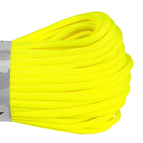 Atwood Paracord - 100' x 3/32" Tactical Cord 4 Nylon Strand Core 275 Test Weight 275lbs (Neon Yellow)