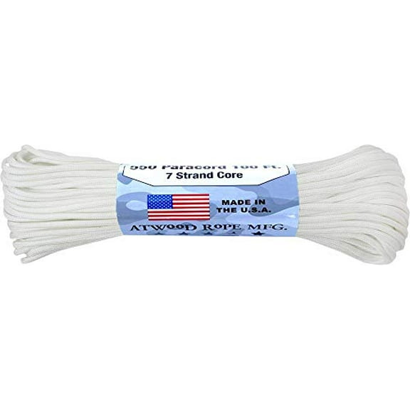 Atwood Rope 550 lb Paracord 7-Strand Core, 1/8" x 100' White
