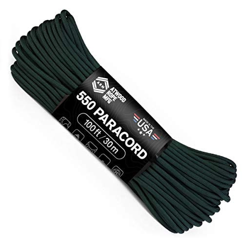 Atwood Rope MFG 550 Paracord 100 Feet 7-Strand Core Nylon Parachute Cord Outside Survival Gear Made in USA | Lanyards, Bracelets, Handle Wraps, Keychain (Hunter)