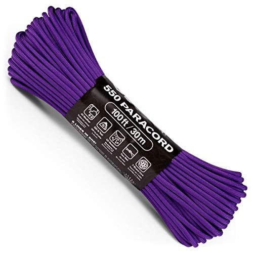 Atwood Rope MFG 550 Paracord 100 Feet 7-Strand Core Nylon Parachute Cord Outside Survival Gear Made in USA | Lanyards, Bracelets, Handle Wraps, Keychain (Purple)