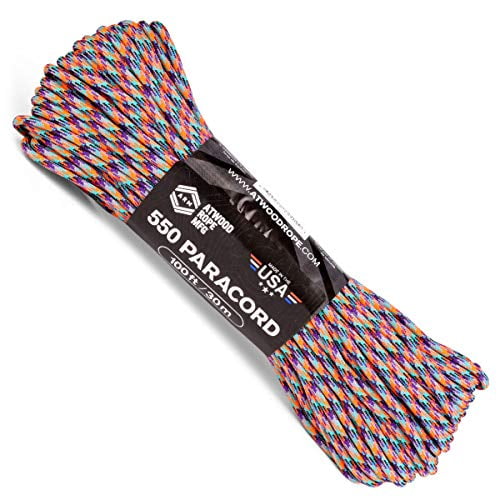Atwood Rope MFG 550 Paracord 100 Feet 7-Strand Core Nylon Parachute Cord Outside Survival Gear Made in USA | Lanyards, Bracelets, Handle Wraps, Keychain (Summit)