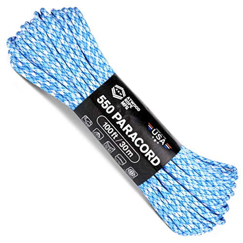 Atwood Rope MFG 550 Paracord 100 Feet 7-Strand Core Nylon Parachute Cord Outside Survival Gear Made in USA | Lanyards, Bracelets, Handle Wraps, Keychain (Tide)