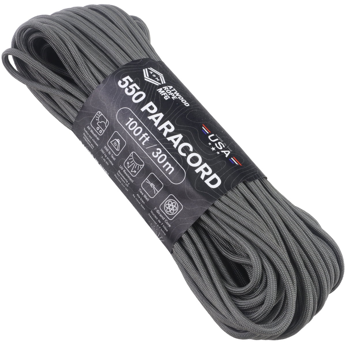 Atwood Rope MFG 550 Paracord 100 Feet 7-Strand Core Nylon Parachute Cord Outside